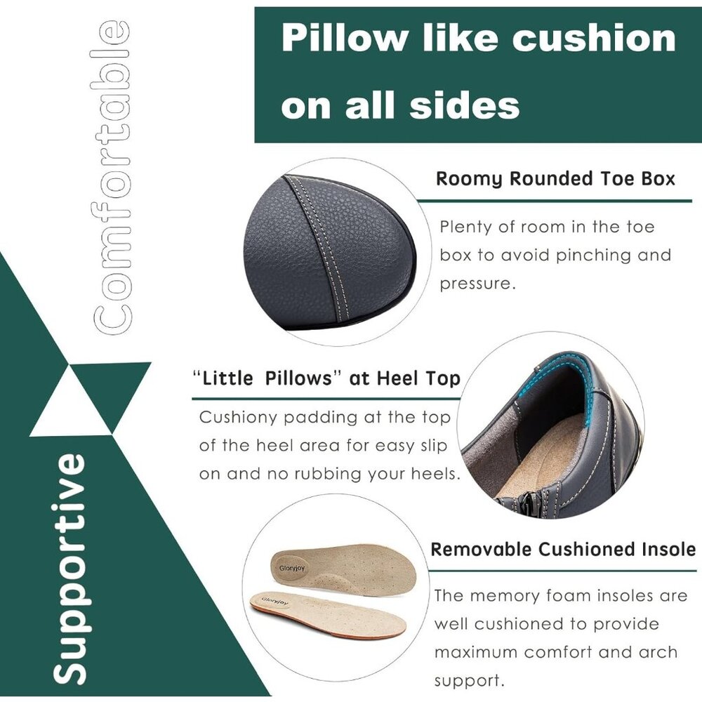 👑Women's Comfortable And Lightweight Grey Leather Loafers Casual Zipper Closure - Picture 5 of 9